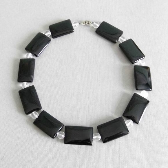 Black ONYX & Quartz Sterling Silver Necklace - Picture 4 of 4